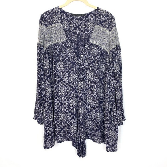 Zara Trafaluc Size Small Floral‎ Boho Romper Long Sleeve Pockets Button Front - Picture 1 of 9